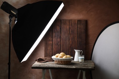 Photo of Shooting food in photo studio with professional lighting equipment