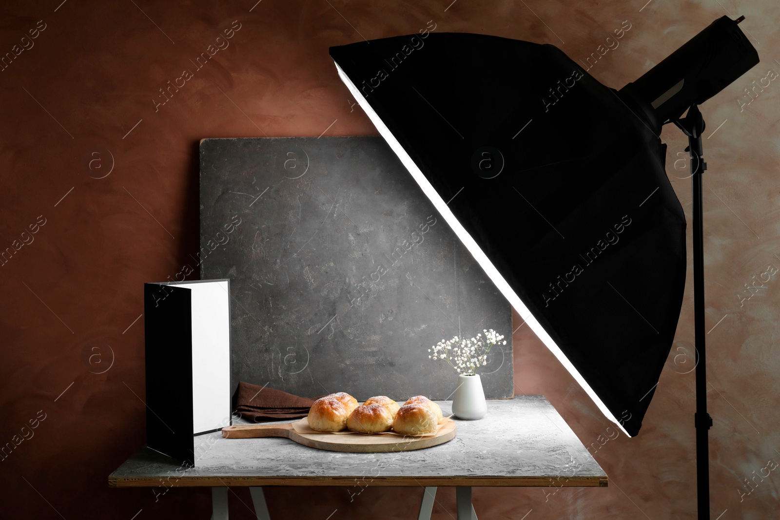 Photo of Shooting food in photo studio with professional lighting equipment