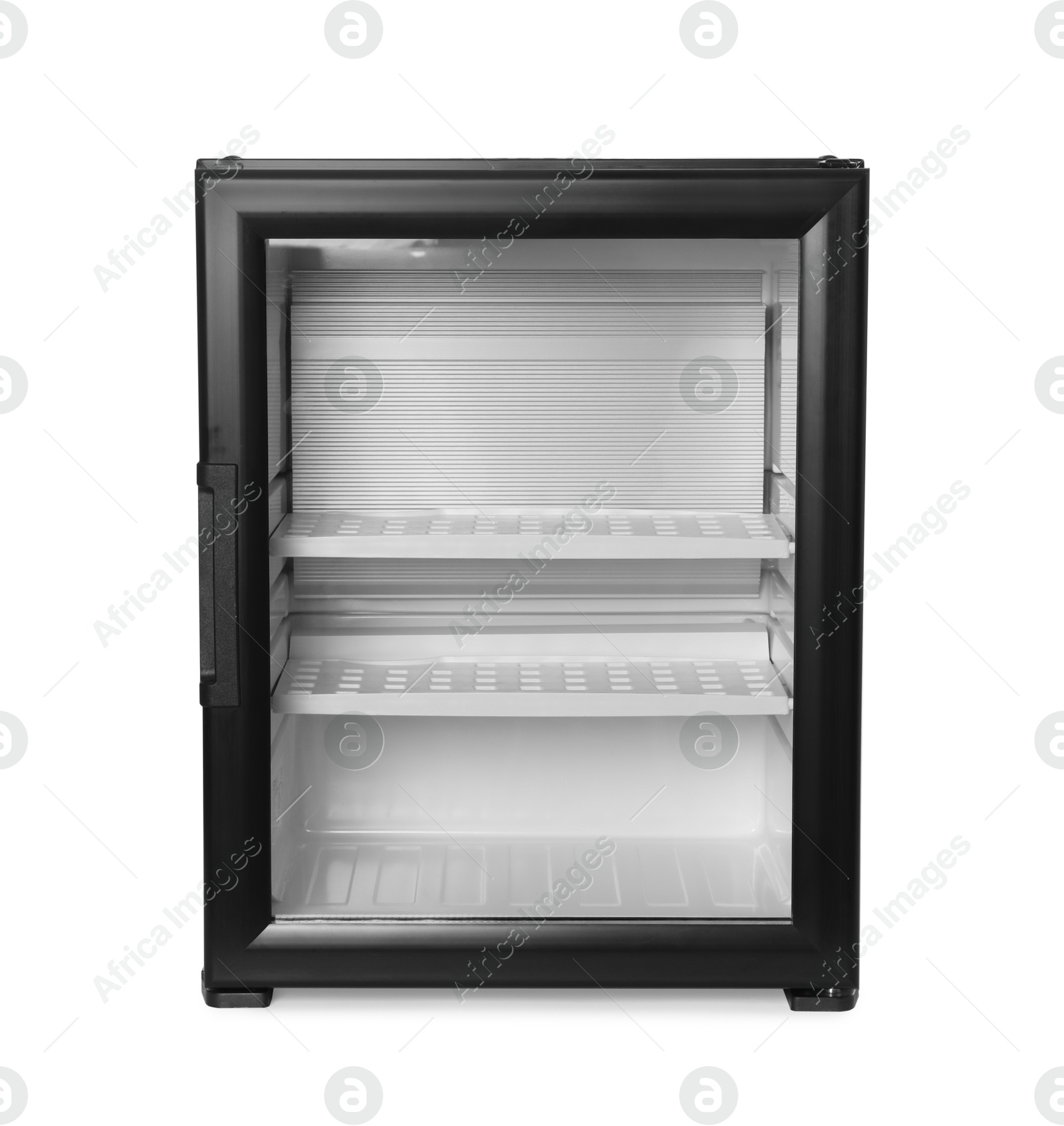 Photo of Empty modern mini refrigerator isolated on white