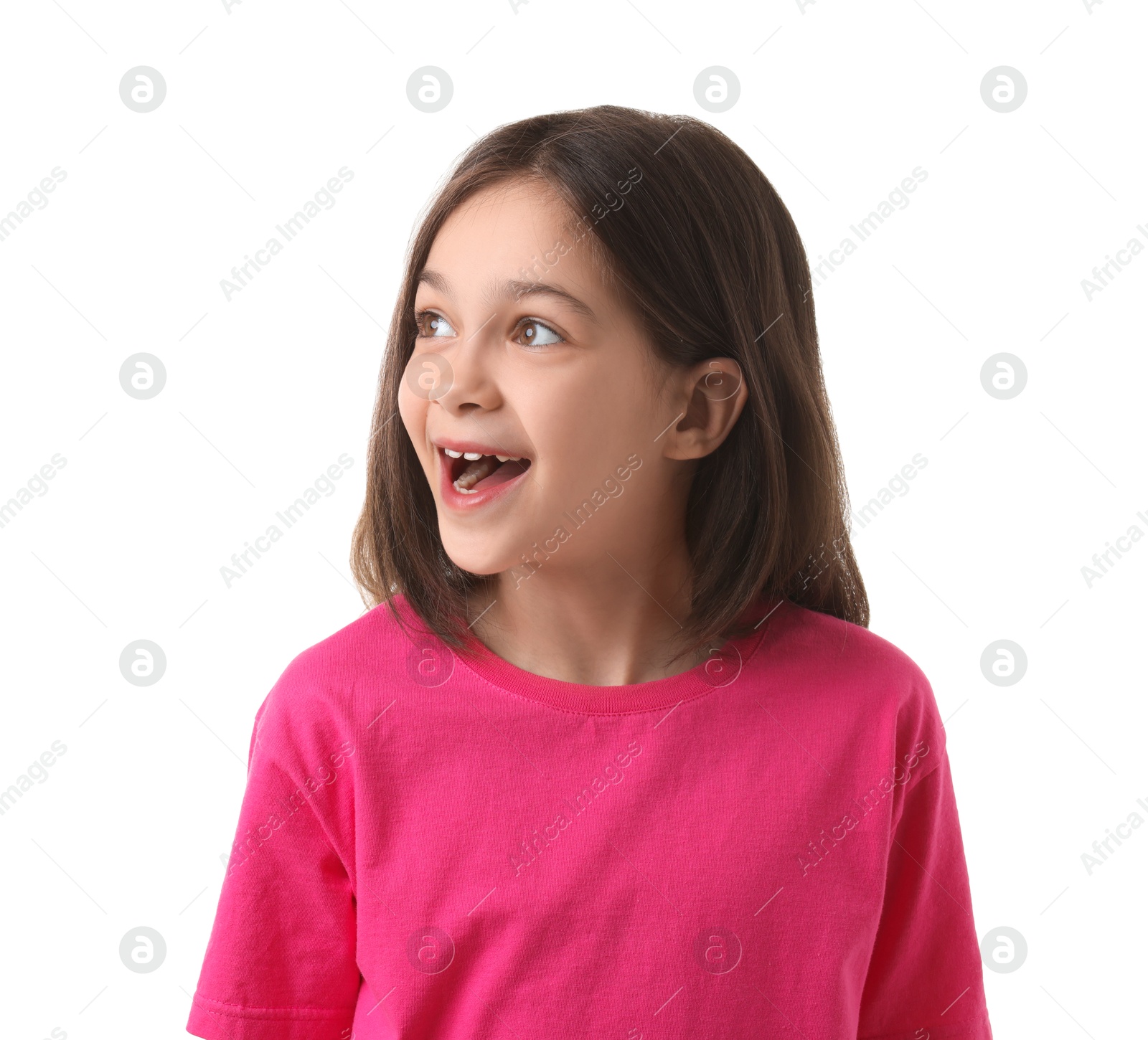 Photo of Portrait of emotional girl isolated on white