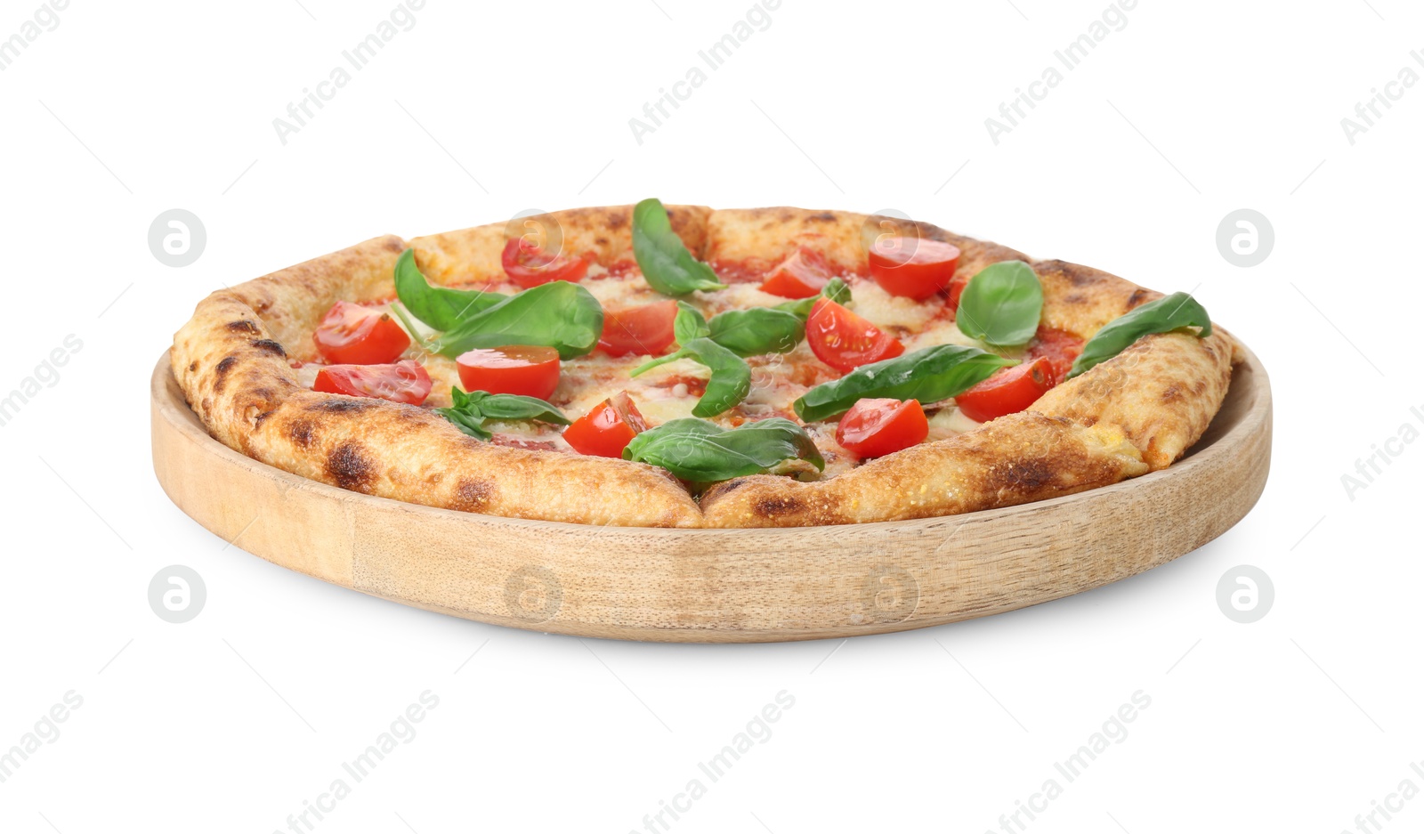 Photo of One delicious Margherita pizza isolated on white