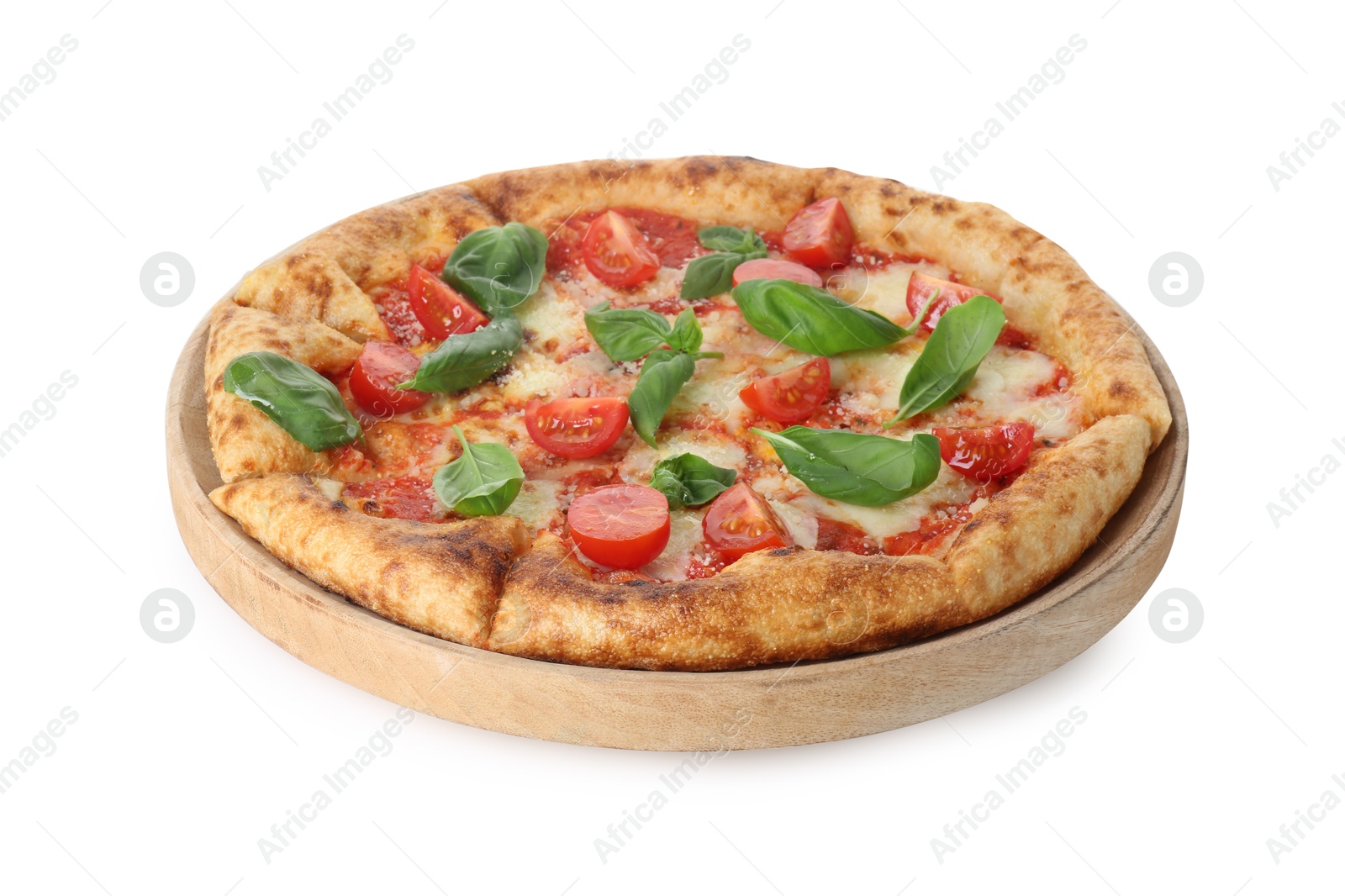 Photo of One delicious Margherita pizza isolated on white