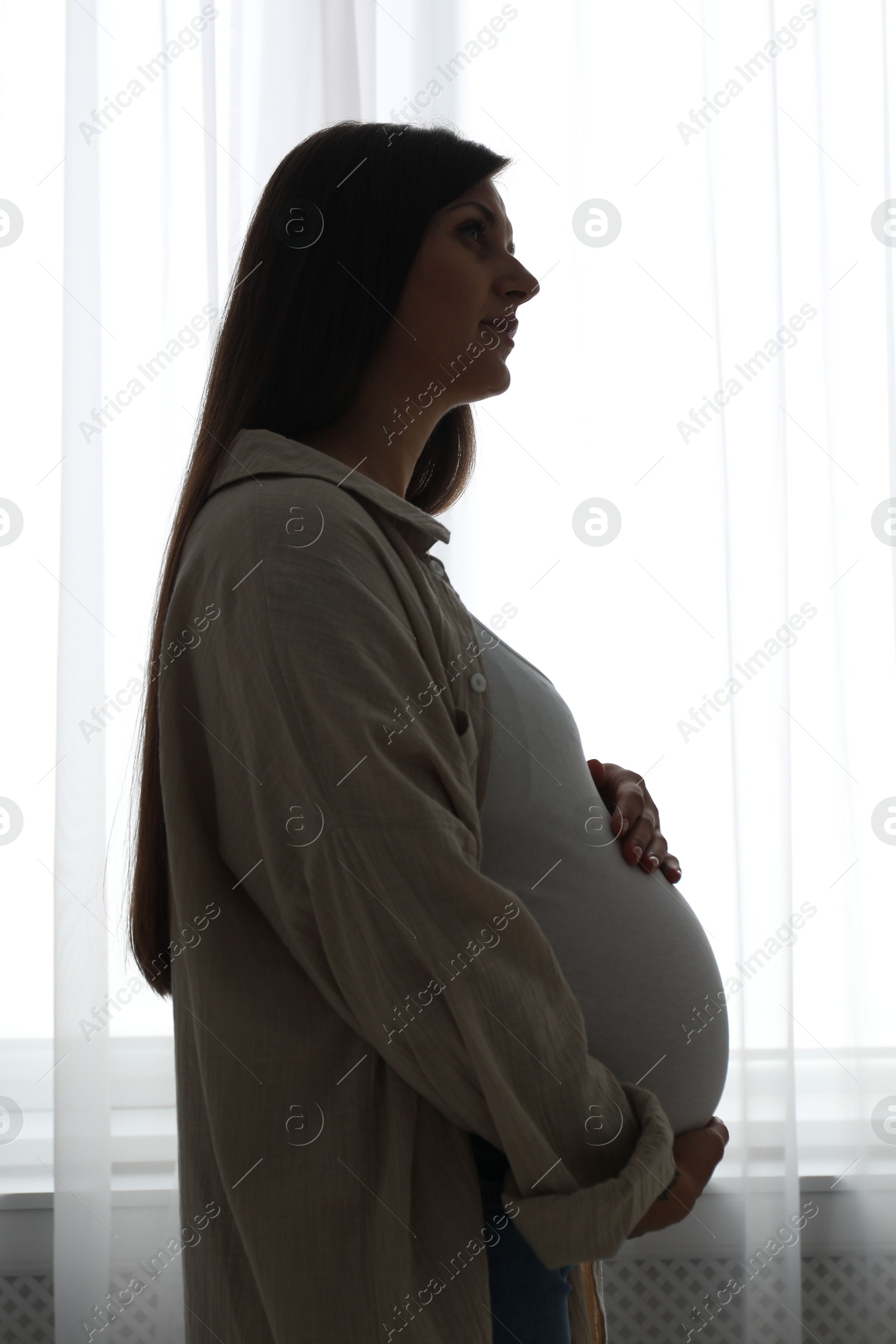 Photo of Portrait of beautiful pregnant woman at home