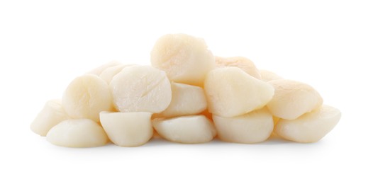Photo of Pile of fresh raw scallops isolated on white