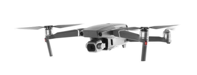 Modern drone with camera isolated on white