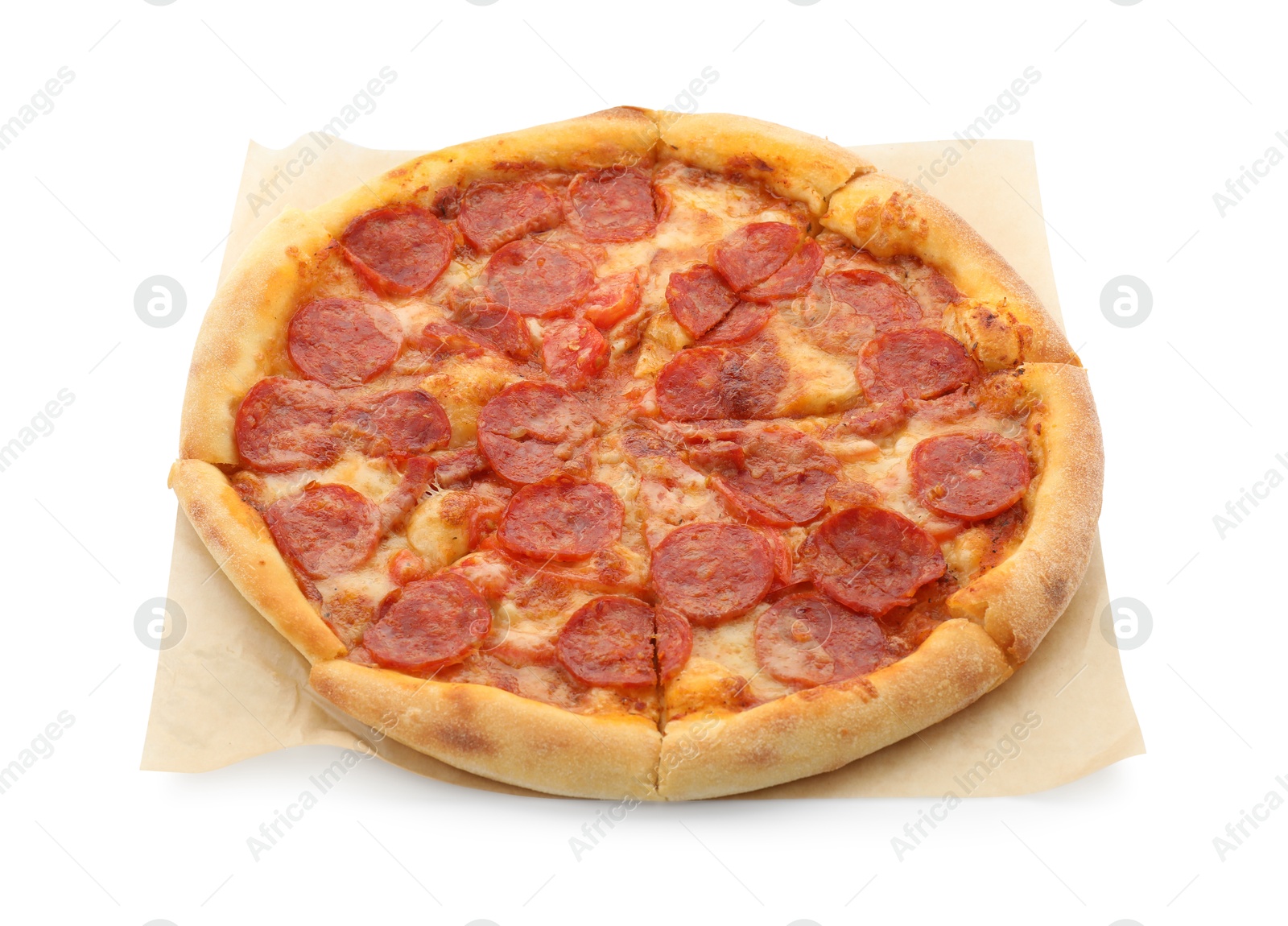 Photo of Tasty hot pepperoni pizza isolated on white