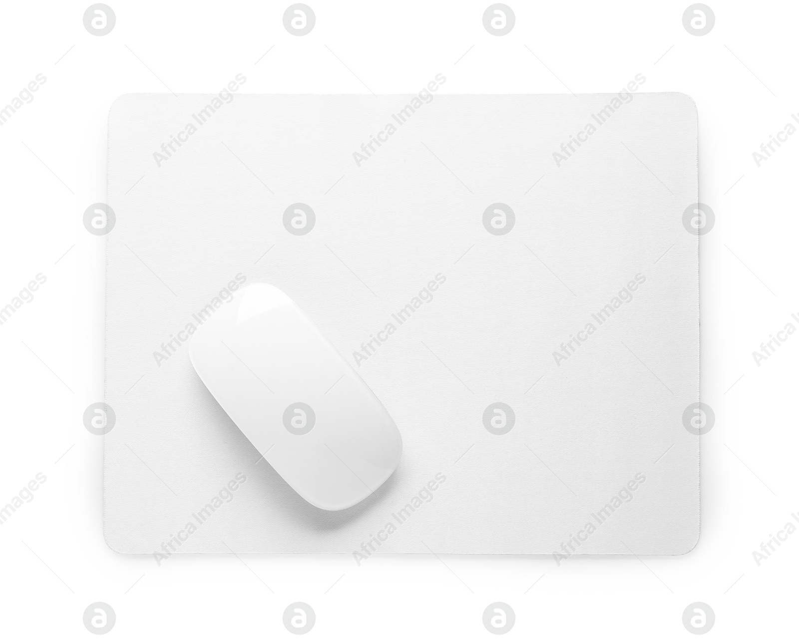 Photo of Wireless mouse and mousepad isolated on white, top view