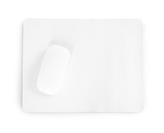 Wireless mouse and mousepad isolated on white, top view