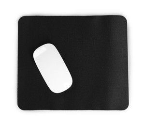 Wireless mouse and mousepad isolated on white, top view