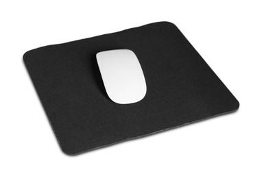 Photo of Wireless mouse and mousepad isolated on white