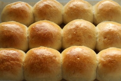 Photo of Closeup view of many delicious dough balls