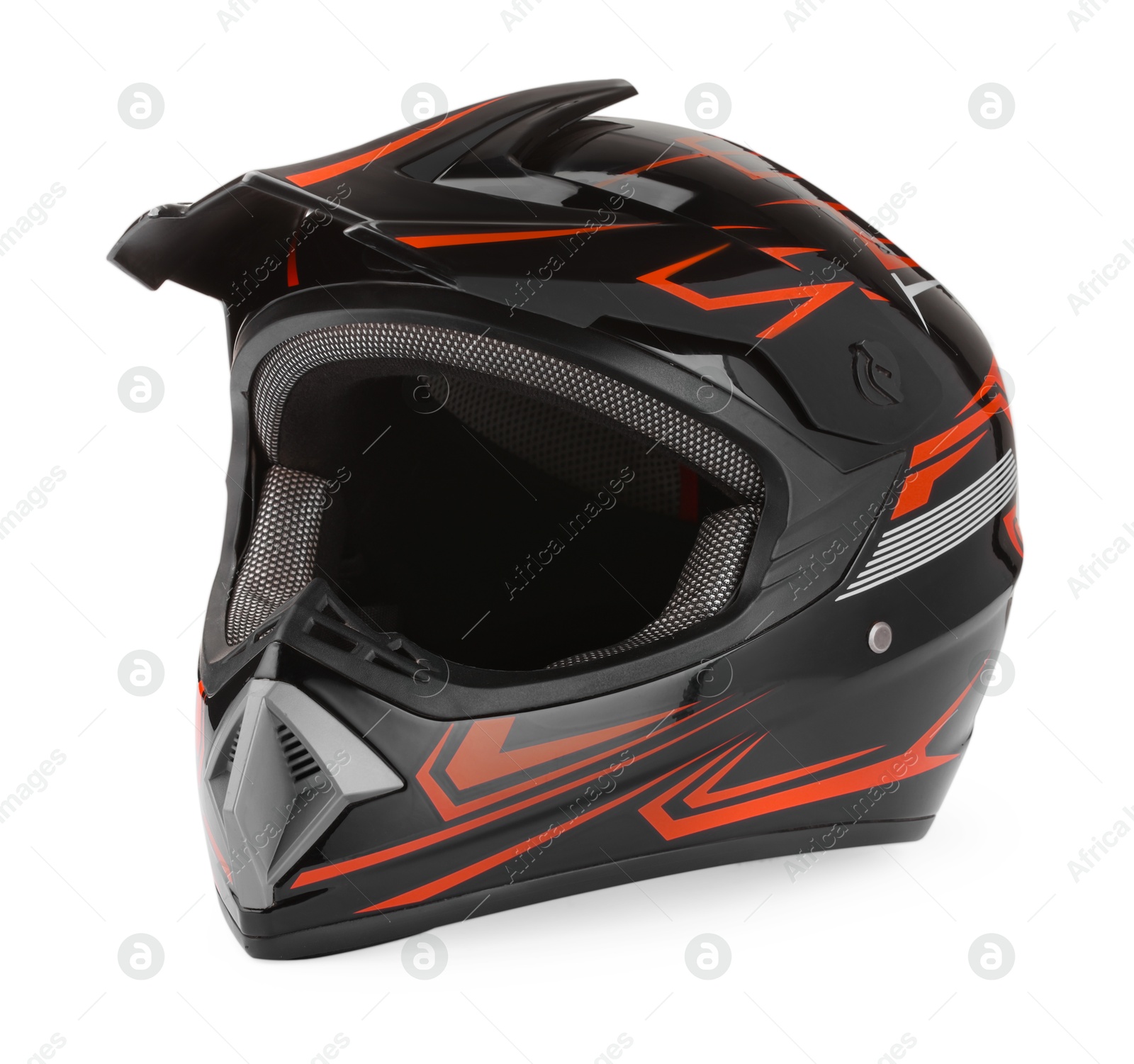 Photo of New modern motorcycle helmet isolated on white