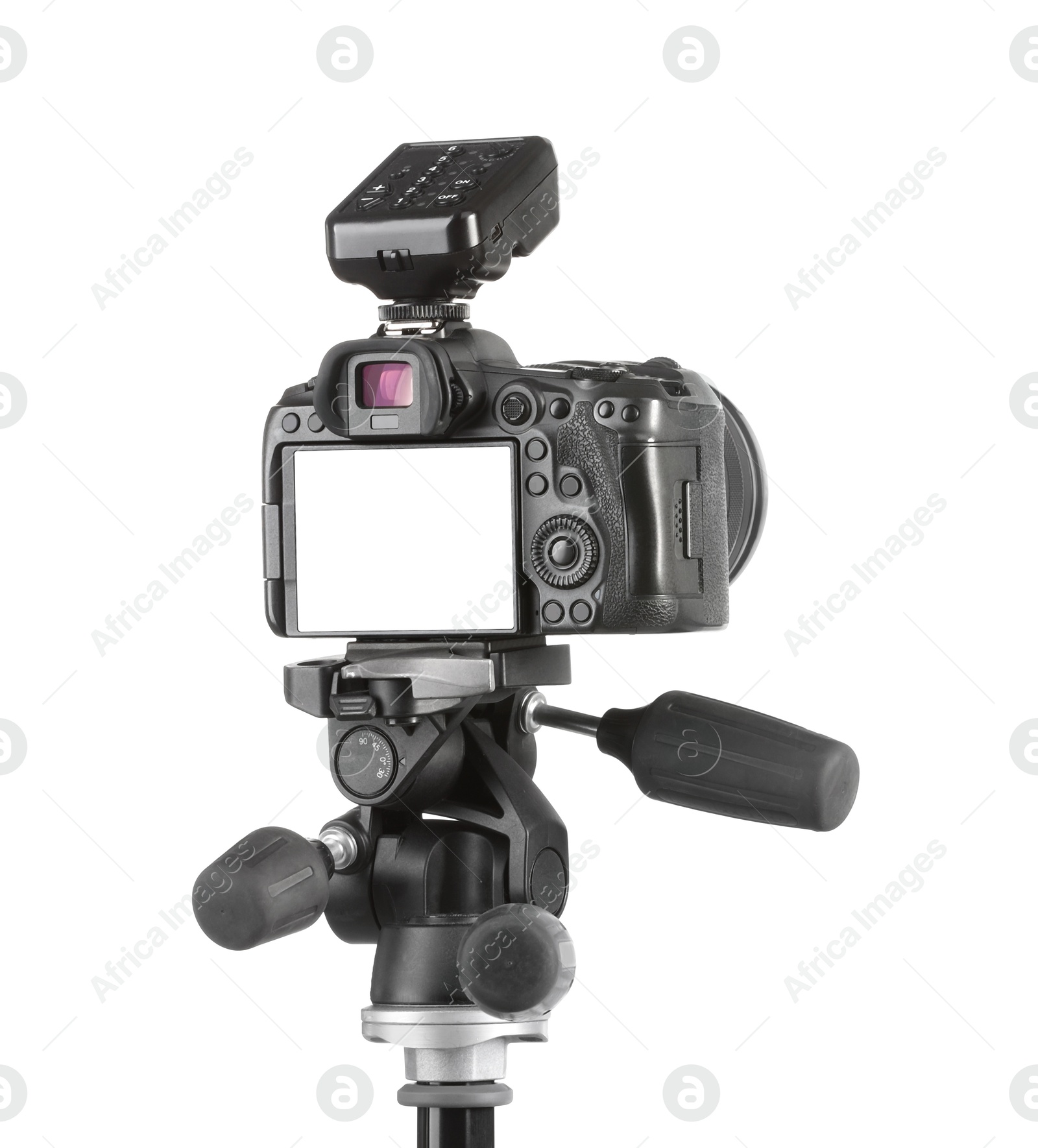 Photo of Professional camera isolated on white. Photo studio equipment