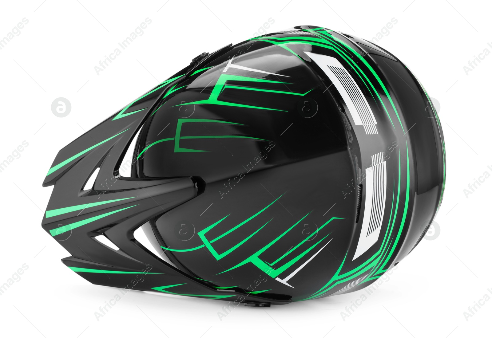 Photo of Modern motorcycle helmet with visor isolated on white