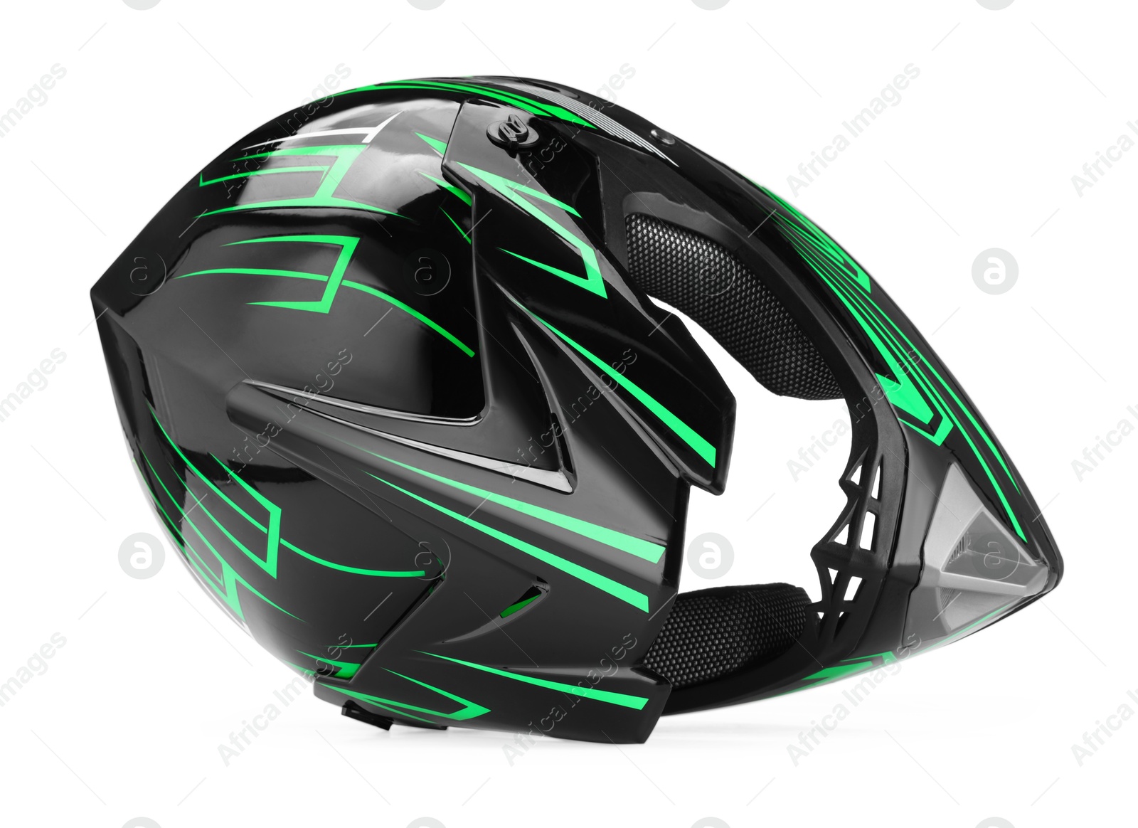 Photo of Modern motorcycle helmet with visor isolated on white