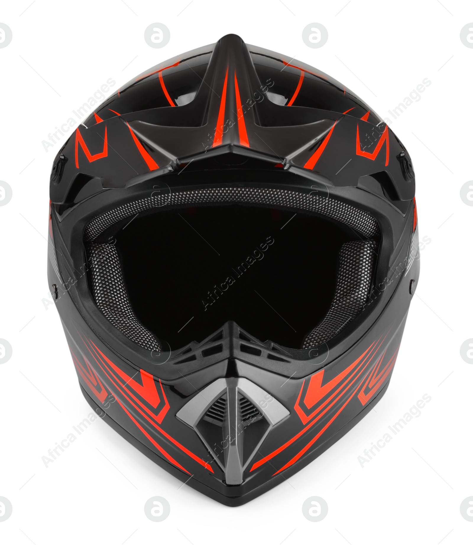 Photo of New modern motorcycle helmet isolated on white