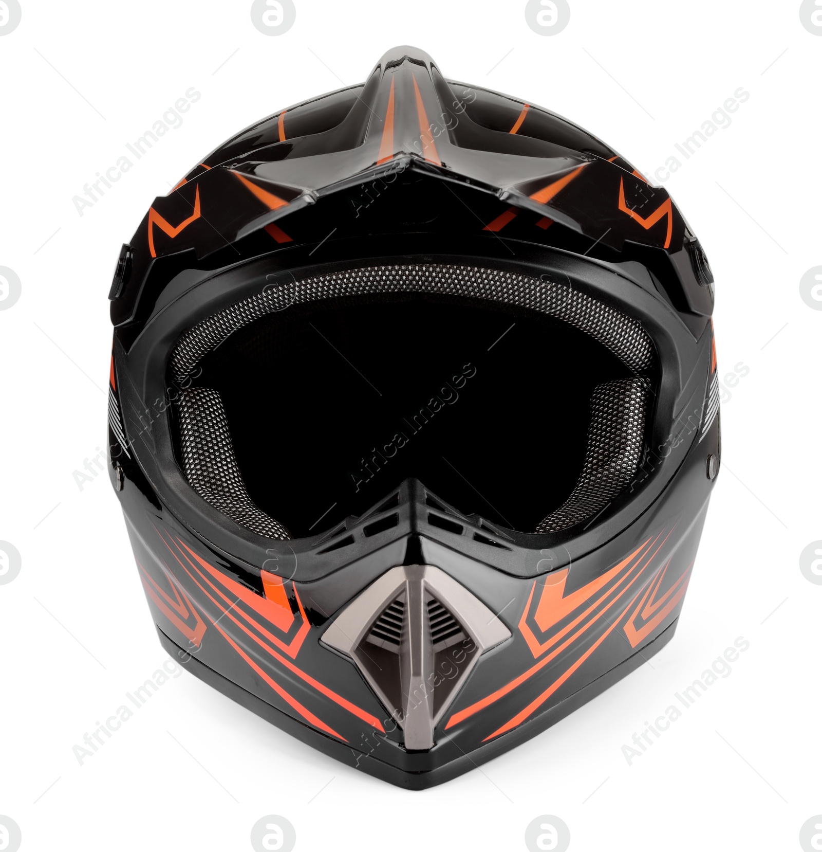 Photo of New modern motorcycle helmet isolated on white