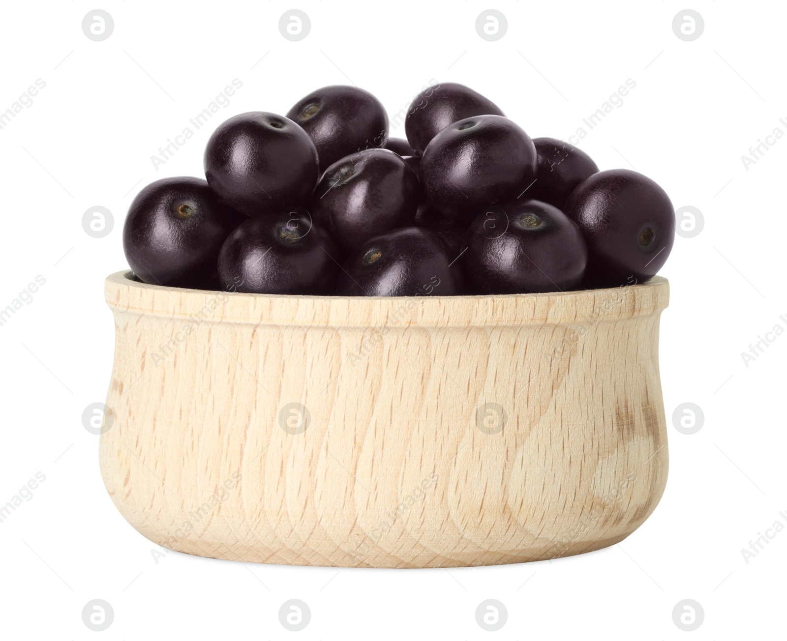 Photo of Fresh ripe acai berries in bowl isolated on white