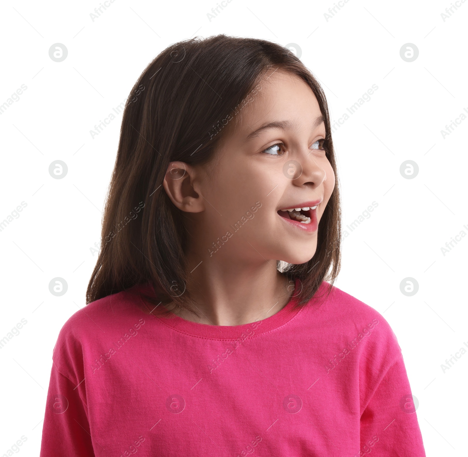 Photo of Portrait of emotional girl isolated on white