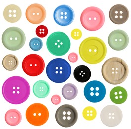 Image of Many different buttons isolated on white. Sewing accessory