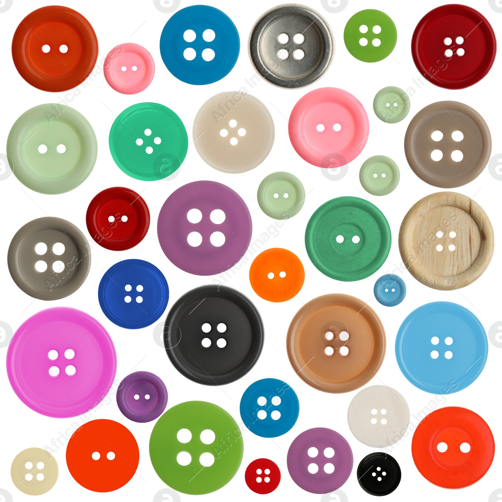 Image of Many different buttons isolated on white. Sewing accessory