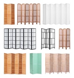 Set of different folding screens isolated on white