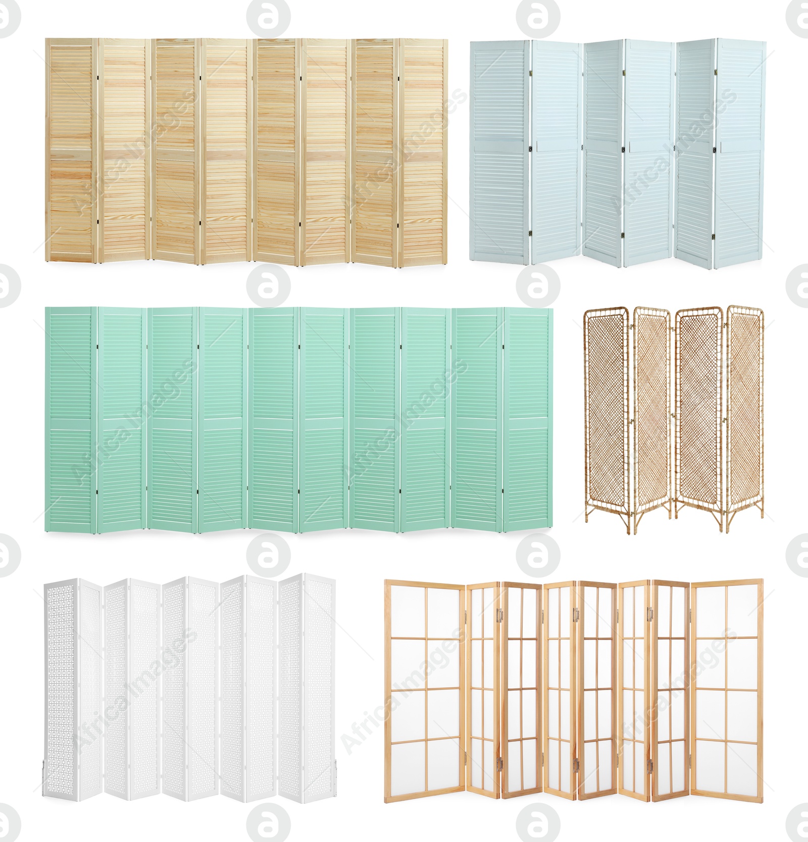 Image of Set of different folding screens isolated on white