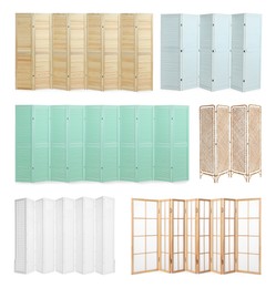 Set of different folding screens isolated on white