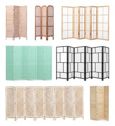 Set of different folding screens isolated on white