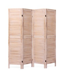 Wooden folding screen isolated on white. Stylish furniture