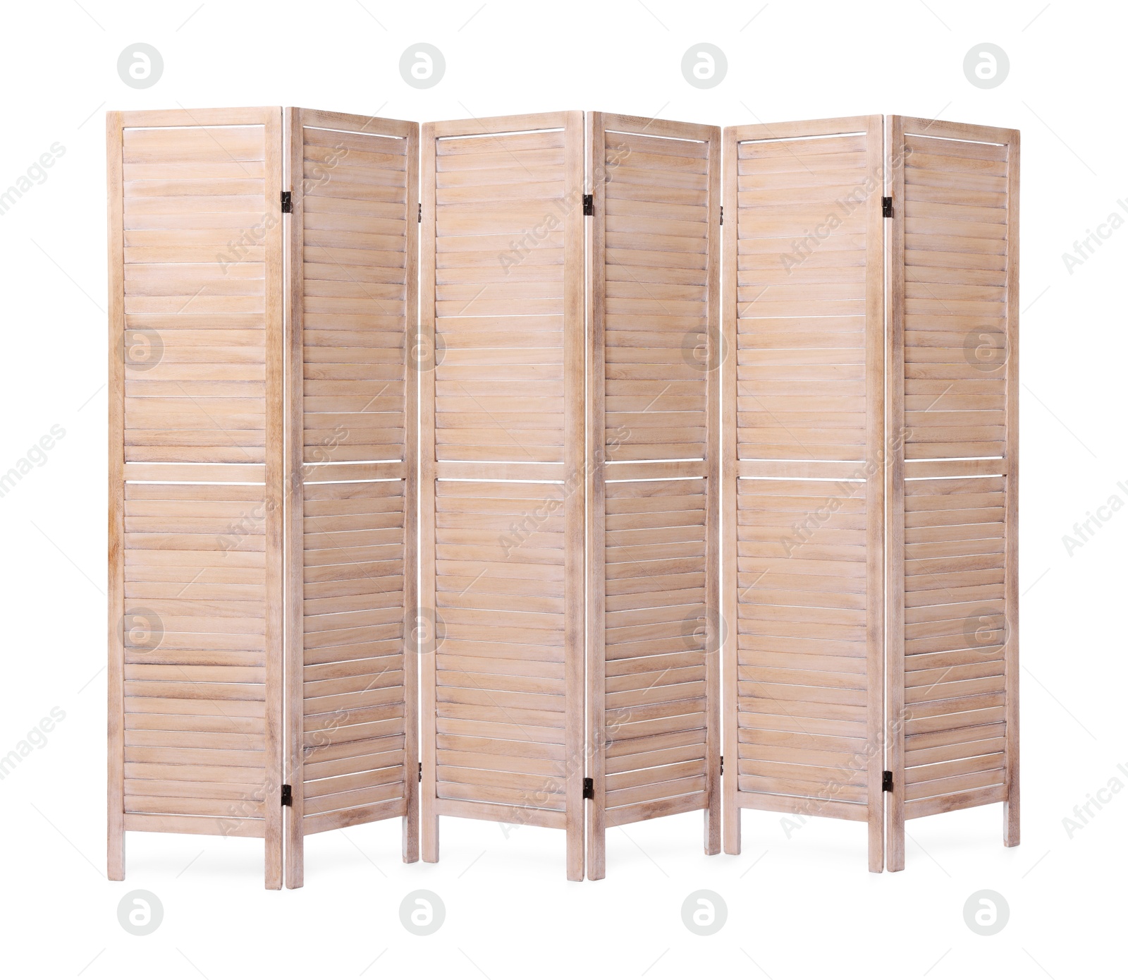 Image of Wooden folding screen isolated on white. Stylish furniture