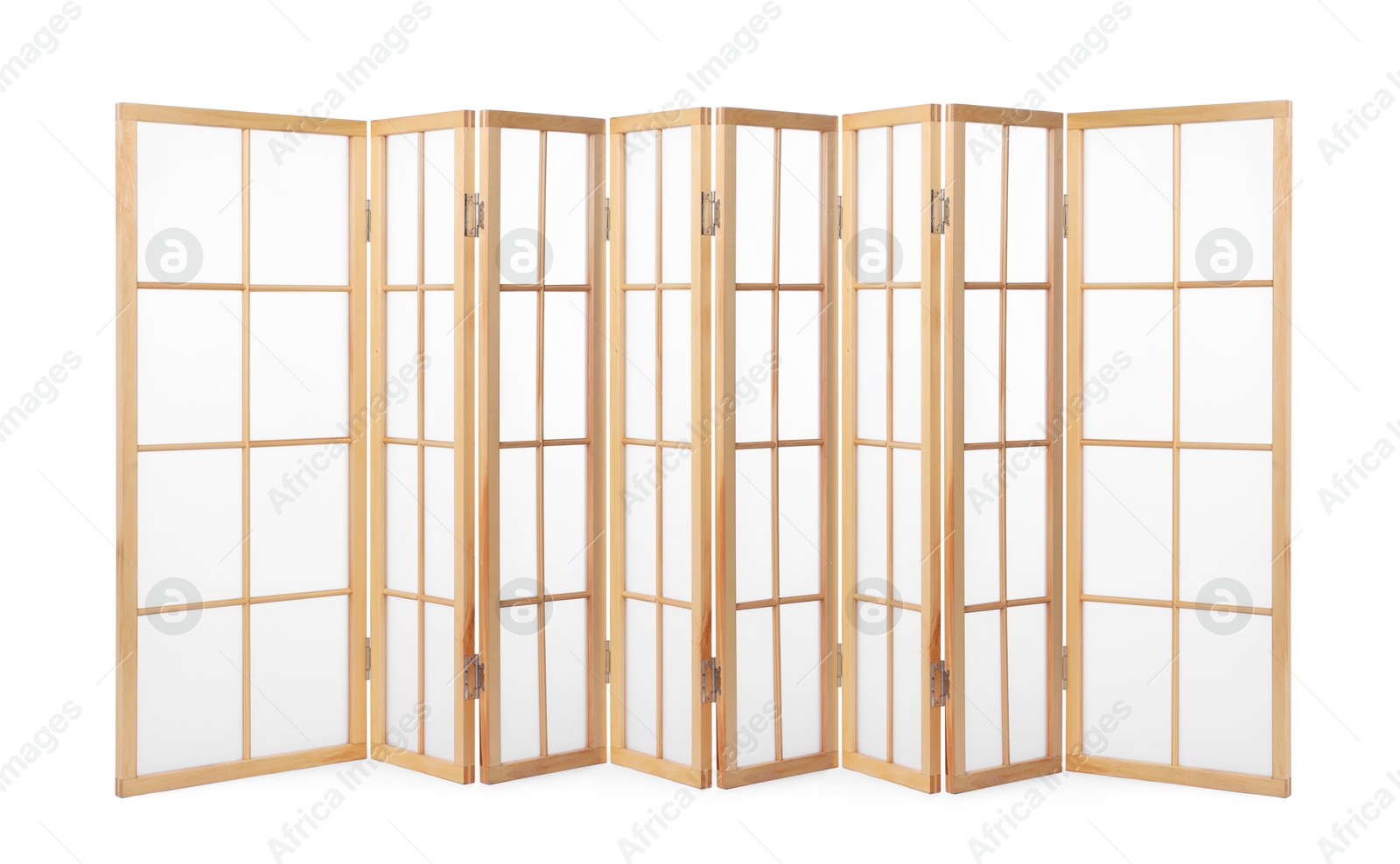 Image of Wooden folding screen isolated on white. Stylish furniture