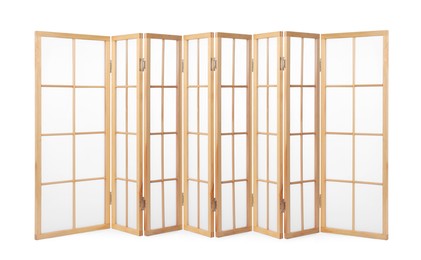 Image of Wooden folding screen isolated on white. Stylish furniture