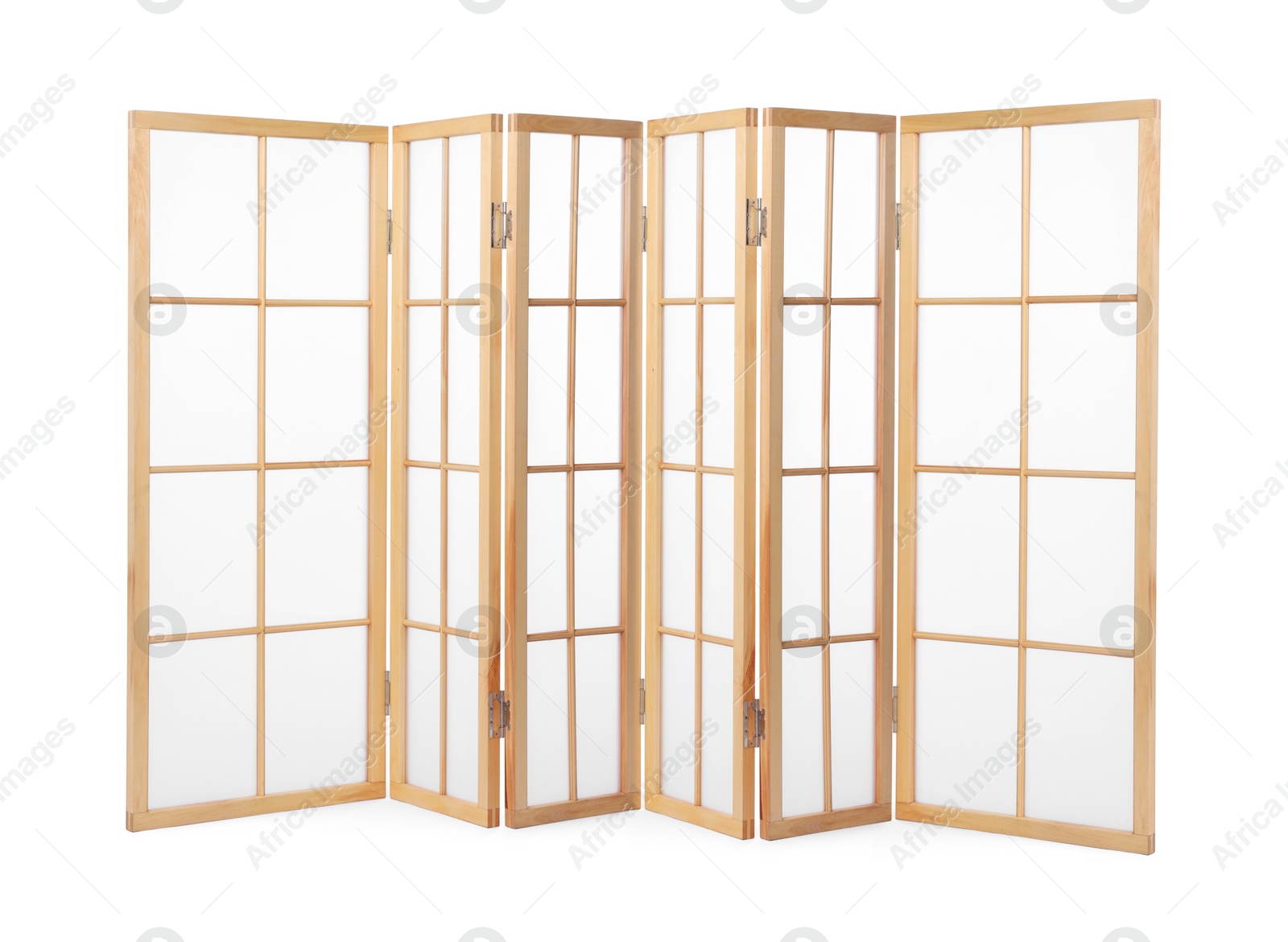 Image of Wooden folding screen isolated on white. Stylish furniture