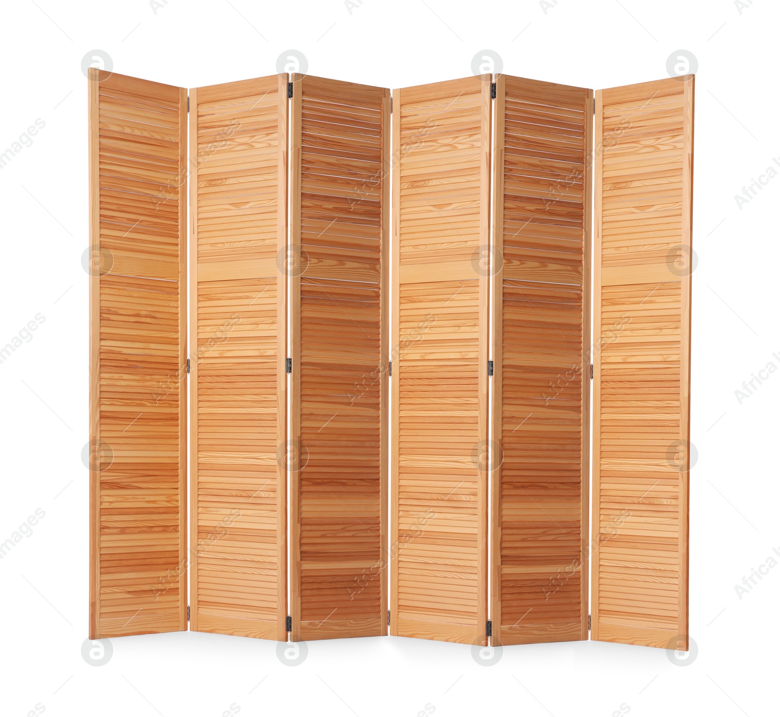 Image of Wooden folding screen isolated on white. Stylish furniture