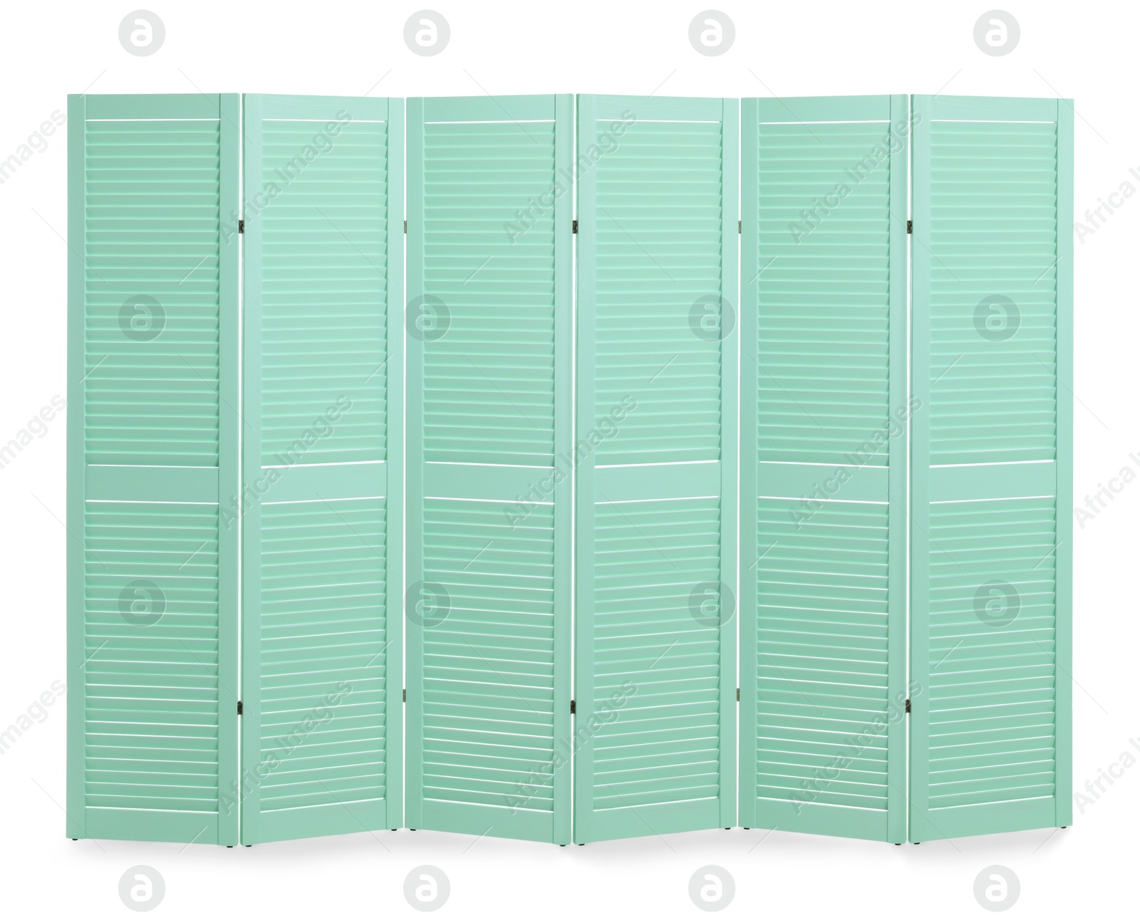 Image of Turquoise folding screen isolated on white. Stylish furniture