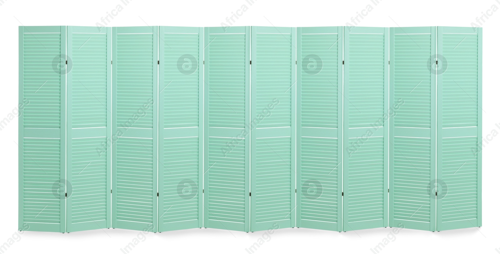 Image of Turquoise folding screen isolated on white. Stylish furniture