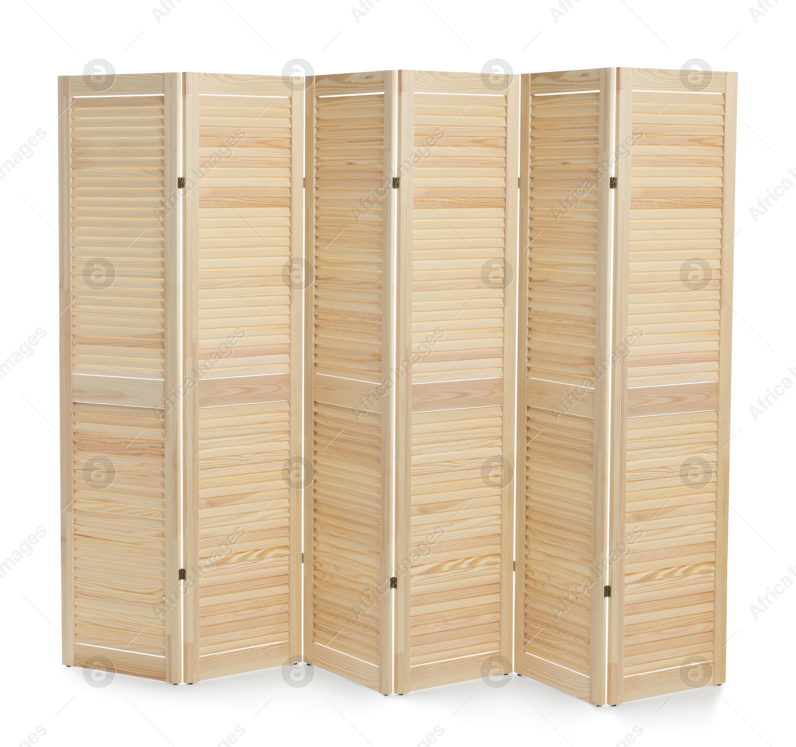 Image of Wooden folding screen isolated on white. Stylish furniture