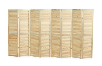 Wooden folding screen isolated on white. Stylish furniture