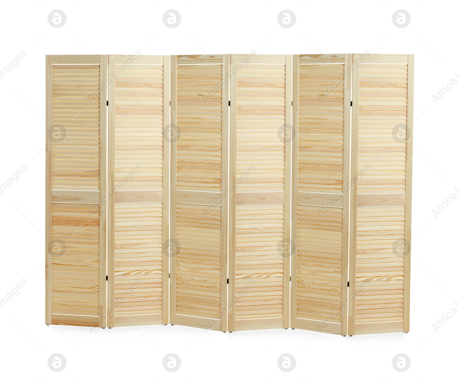 Image of Wooden folding screen isolated on white. Stylish furniture