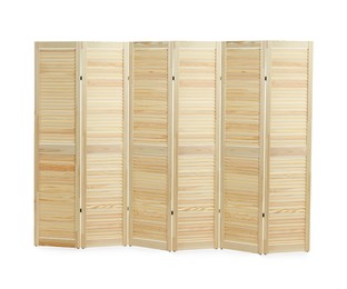 Wooden folding screen isolated on white. Stylish furniture