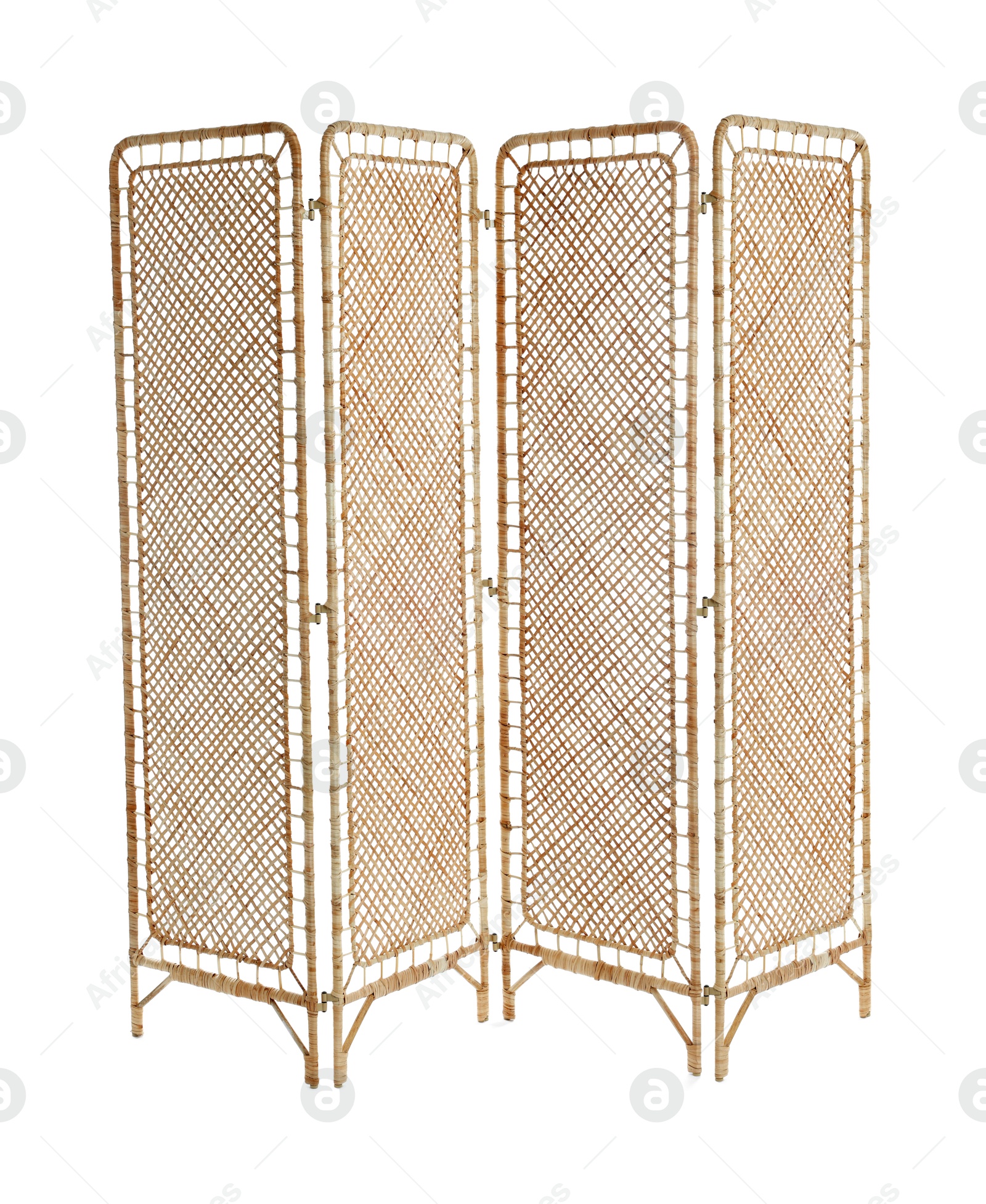 Image of Wicker folding screen isolated on white. Stylish furniture