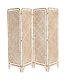 Image of Wicker folding screen isolated on white. Stylish furniture