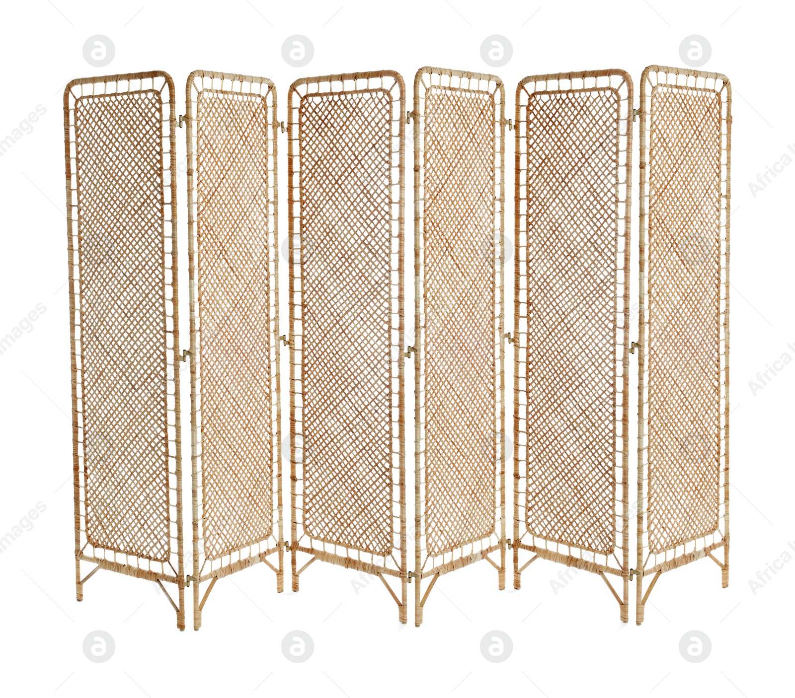 Image of Wicker folding screen isolated on white. Stylish furniture