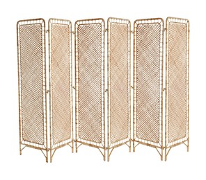 Image of Wicker folding screen isolated on white. Stylish furniture