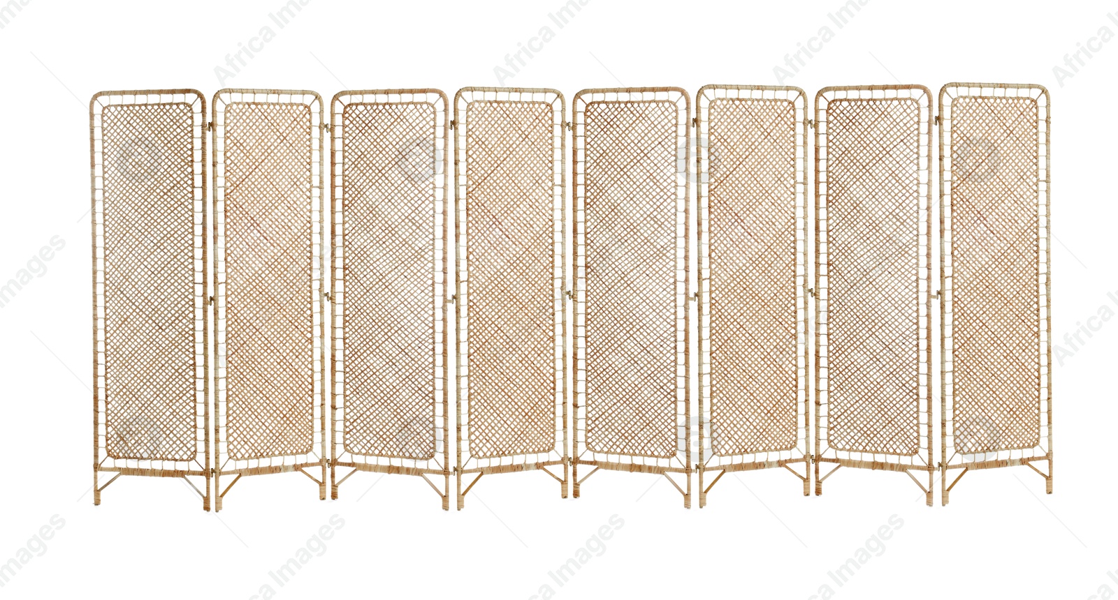 Image of Wicker folding screen isolated on white. Stylish furniture