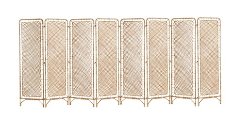 Image of Wicker folding screen isolated on white. Stylish furniture