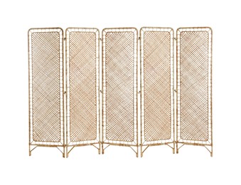 Wicker folding screen isolated on white. Stylish furniture