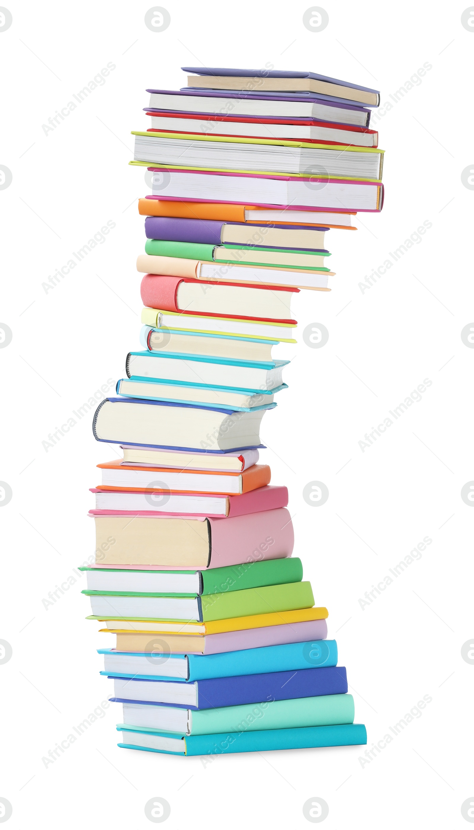 Photo of Stack of colorful books isolated on white