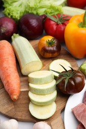 Cooking tasty stew. Different vegetables on table